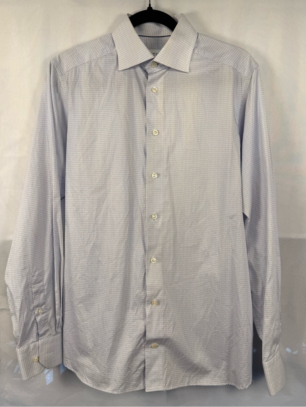Eton Contemporary Dress Shirt White Blue Geometric 15